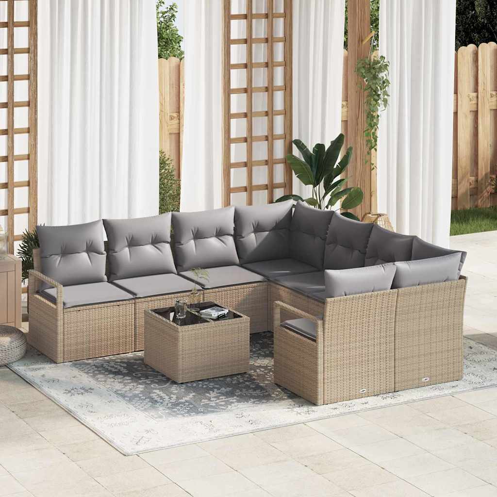 Bankstel Met Kussen Met Opslag 9 Pcs En Crème Poly Rattan