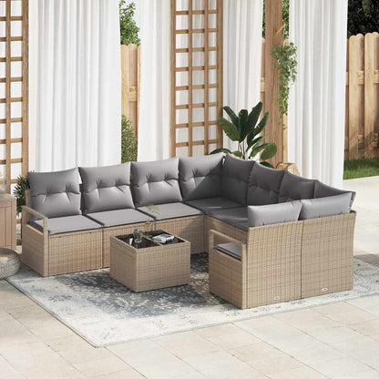 Bankstel Met Kussen Met Opslag 9 Pcs En Crème Poly Rattan