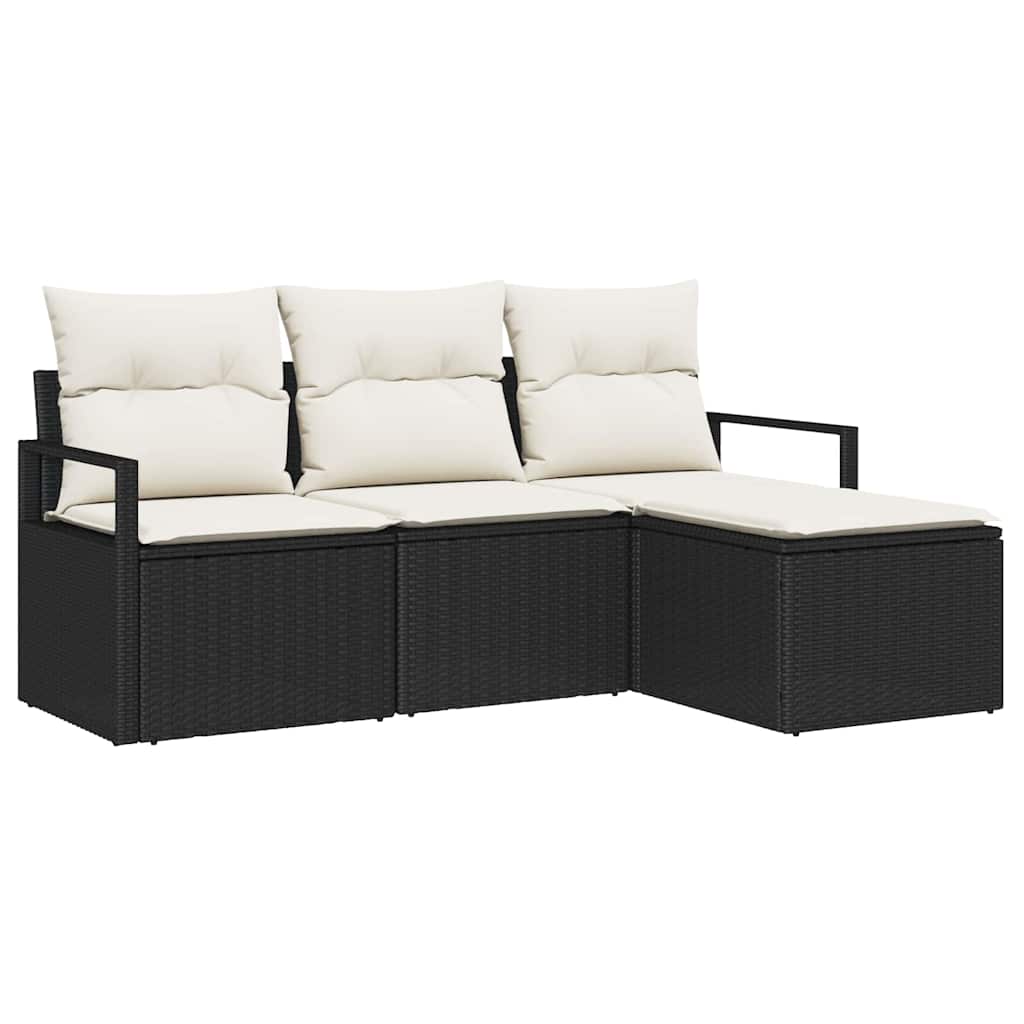 Bankstel Met Kussen Met Opslag 4 Pcs En Crème Poly Rattan