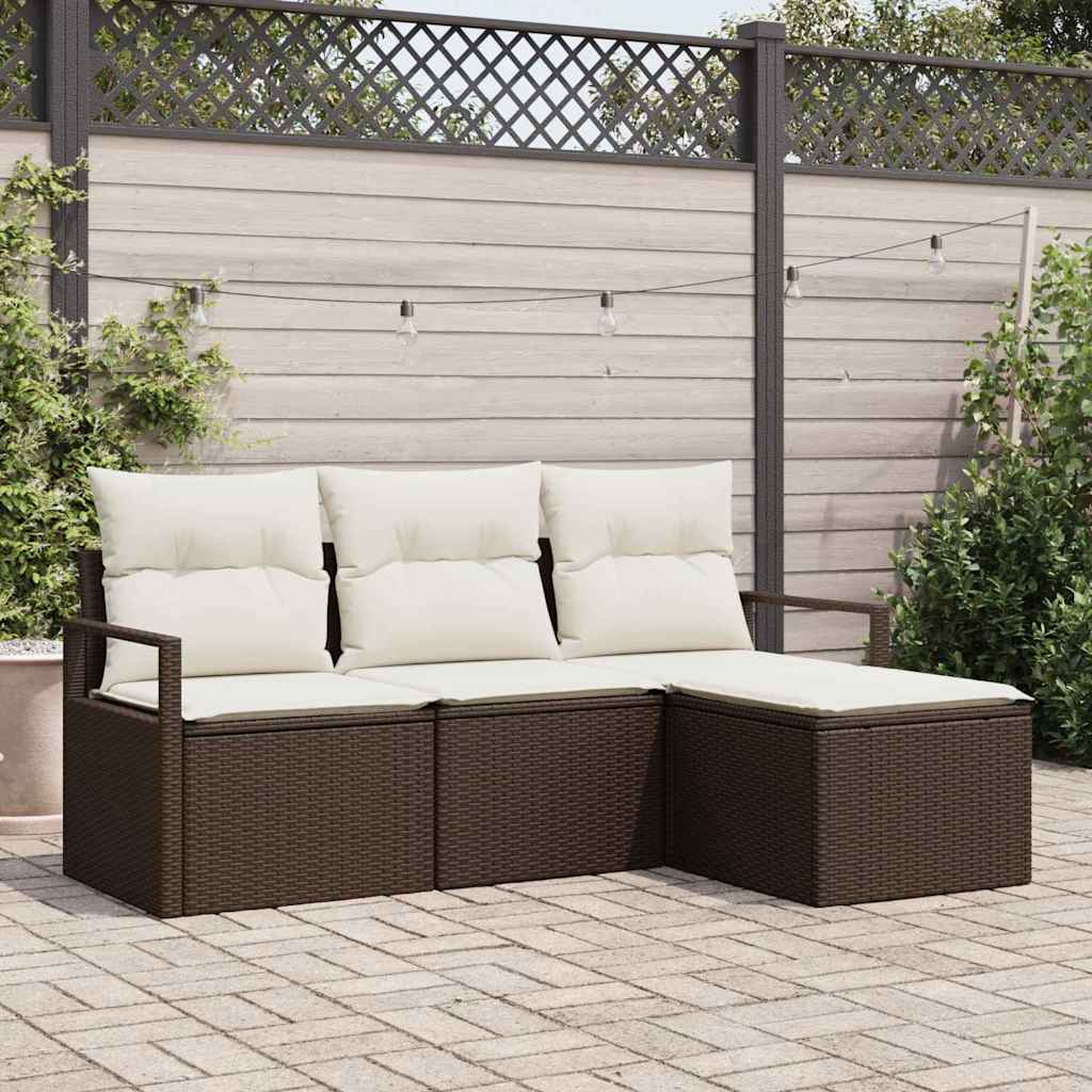 Bankstel Met Kussen Met Opslag 4 Pcs En Crème Poly Rattan