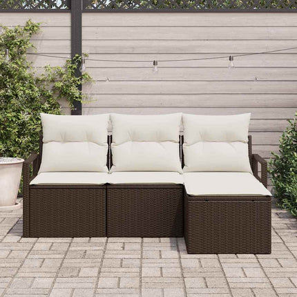 Bankstel Met Kussen Met Opslag 4 Pcs Bruin En Crème Poly Rattan