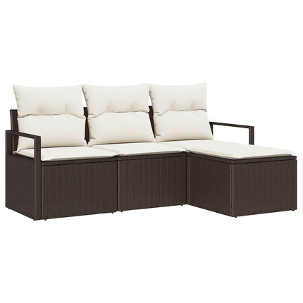 Bankstel Met Kussen Met Opslag 4 Pcs Bruin En Crème Poly Rattan