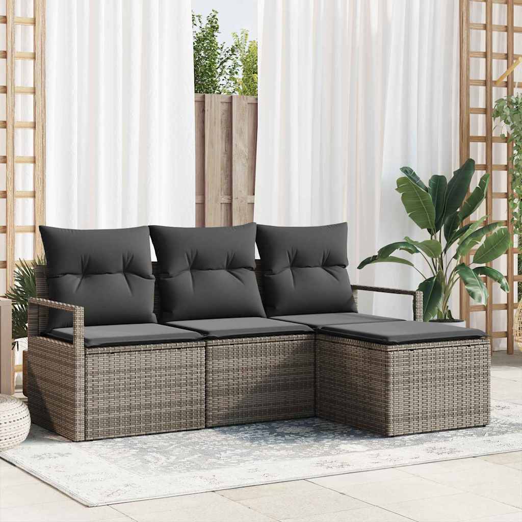Bankstel Met Kussen Met Opslag 4 Pcs En Crème Poly Rattan