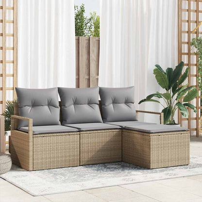 Bankstel Met Kussen Met Opslag 4 Pcs En Crème Poly Rattan