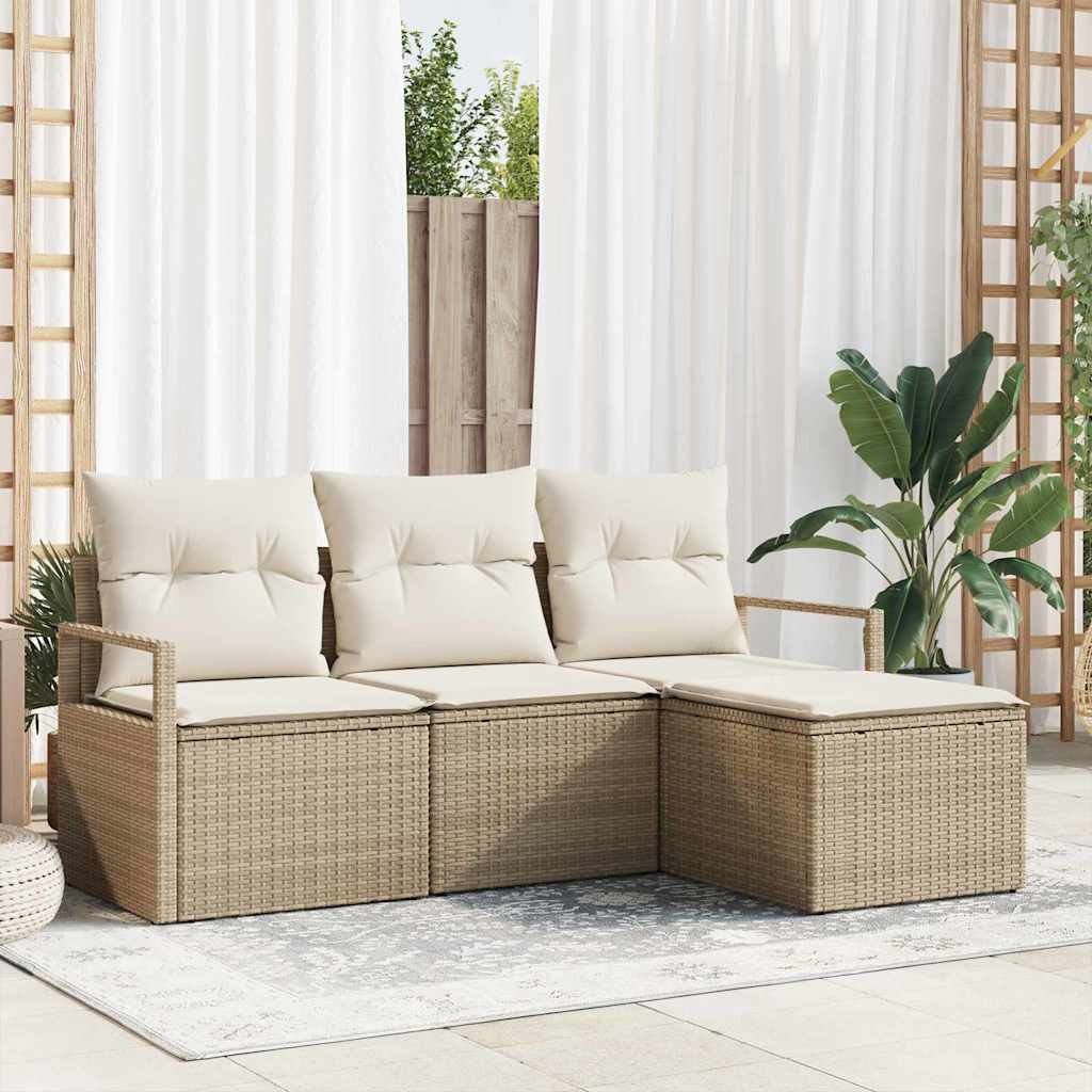 Bankstel Met Kussen Met Opslag 4 Pcs En Crème Poly Rattan