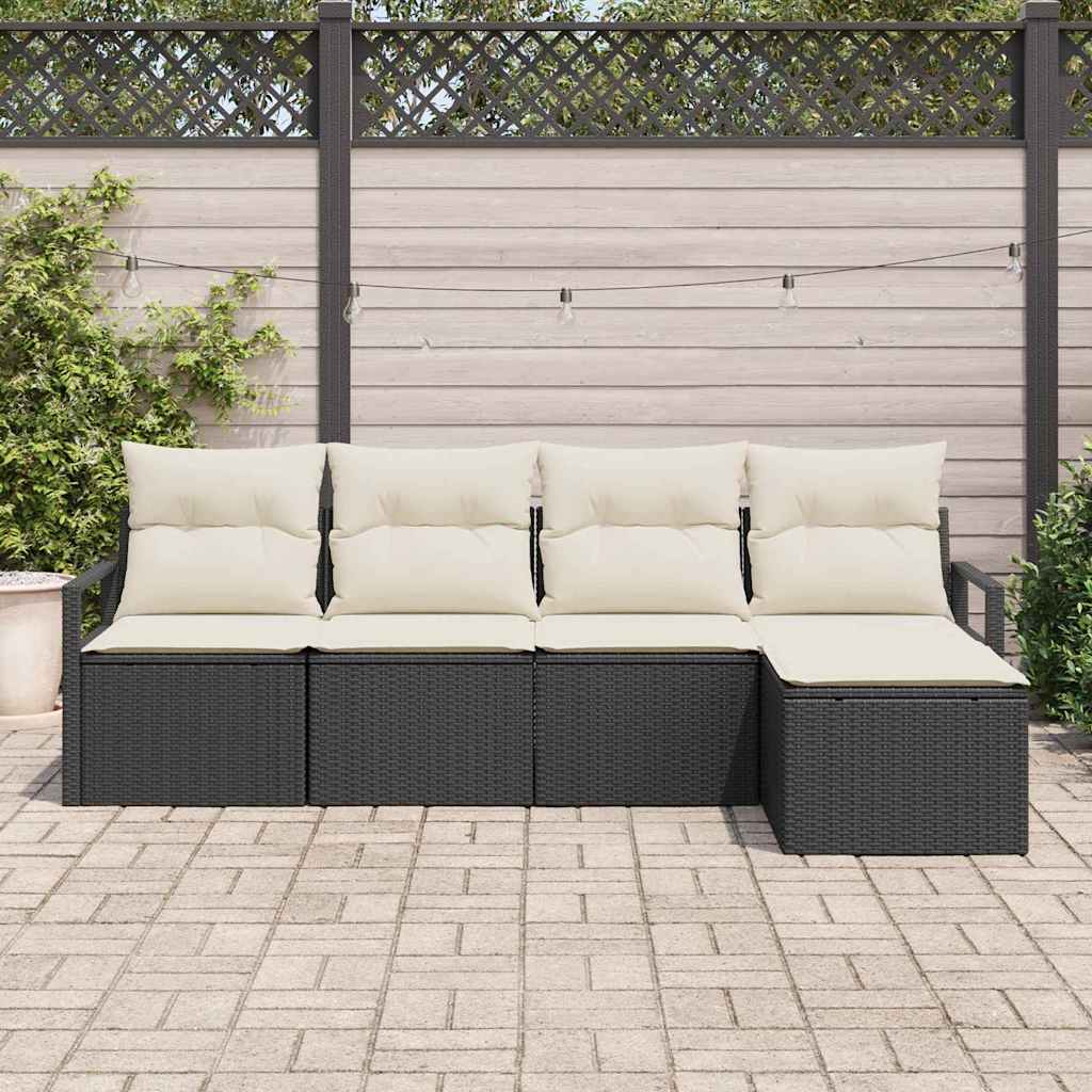 Bankstel Met Kussen Met Opslag 5 Pcs En Crème Poly Rattan