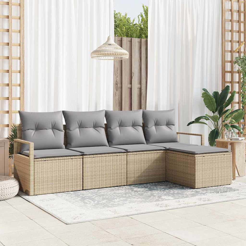 Bankstel Met Kussen Met Opslag 5 Pcs En Crème Poly Rattan