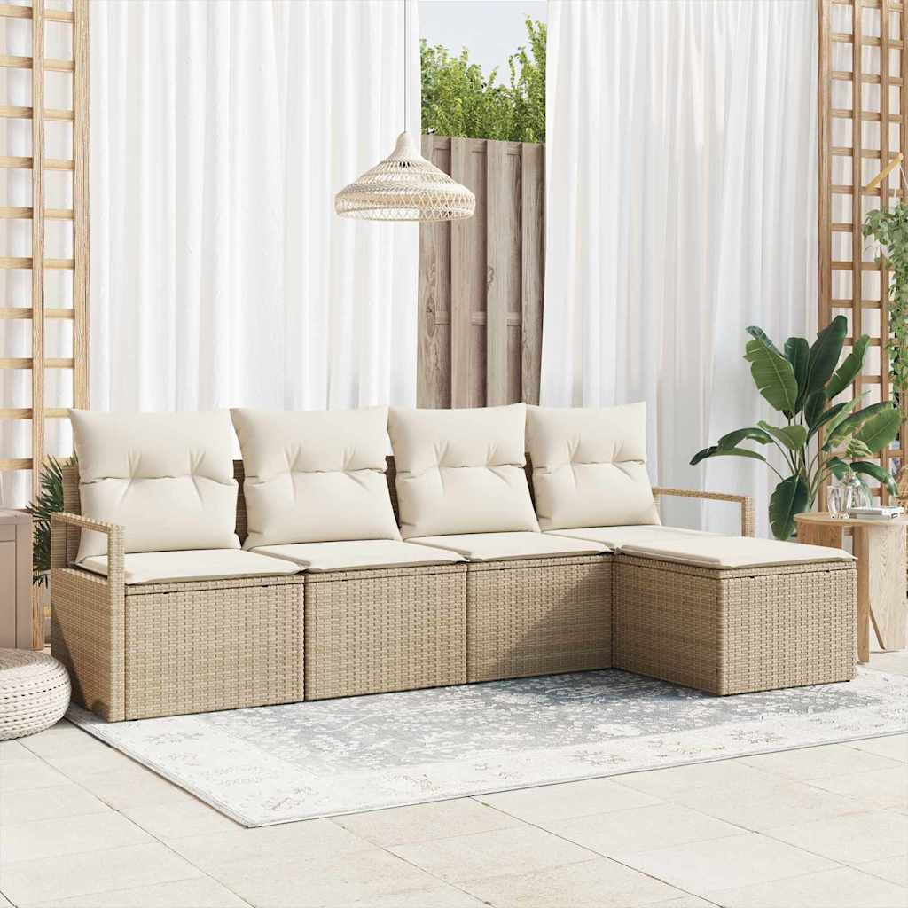 Bankstel Met Kussen Met Opslag 5 Pcs En Crème Poly Rattan