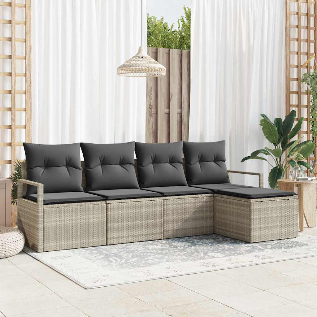 Bankstel Met Kussen Met Opslag 5 Pcs En Crème Poly Rattan