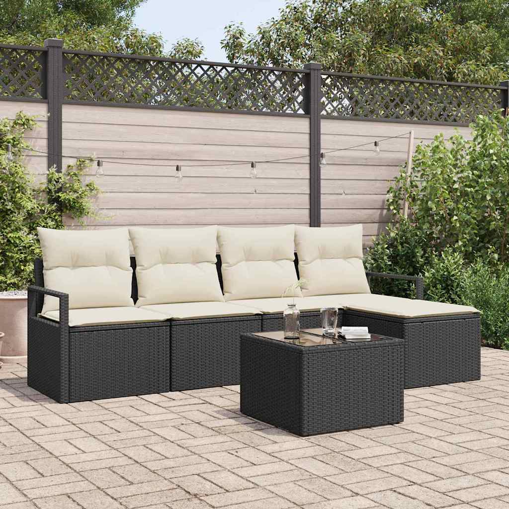 Bankstel Met Kussen Met Opslag 5 Pcs En Crème Poly Rattan