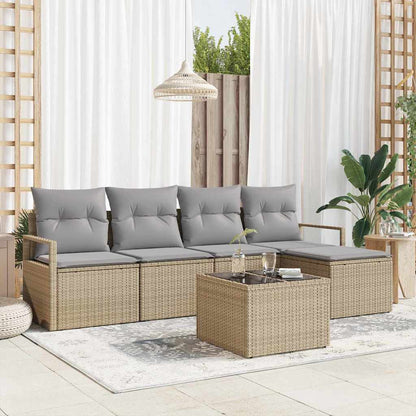Bankstel Met Kussen Met Opslag 5 Pcs En Crème Poly Rattan