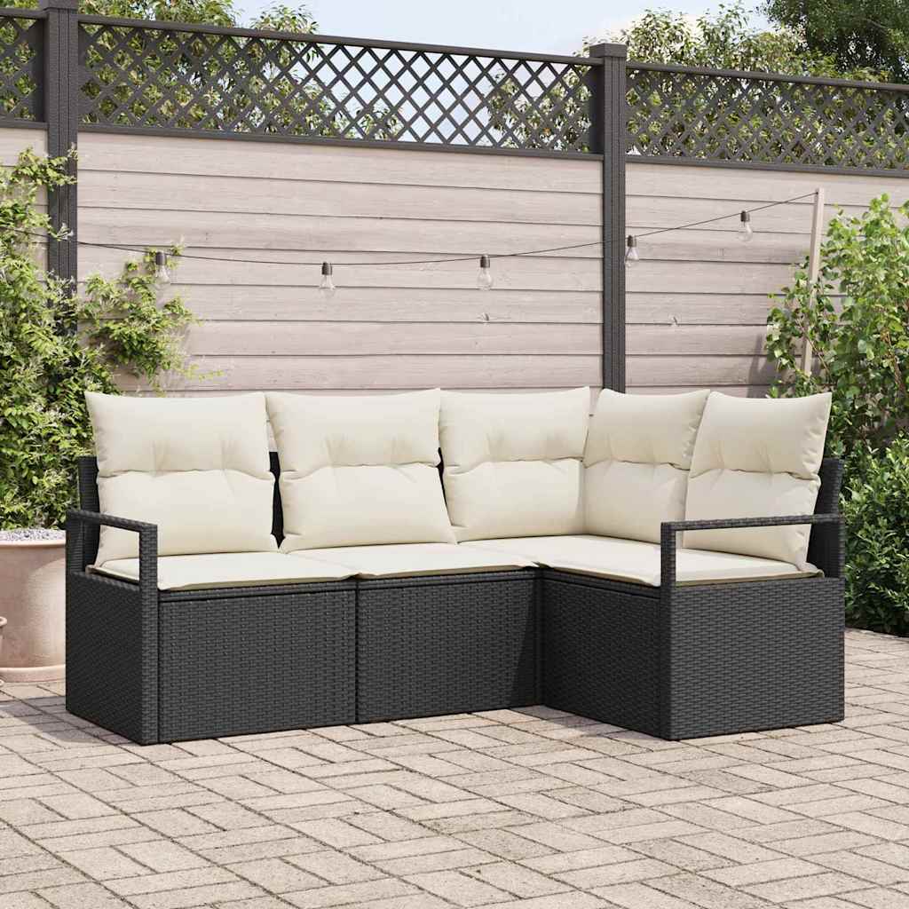 Bankstel Met Kussen Met Opslag 4 Pcs En Crème Poly Rattan