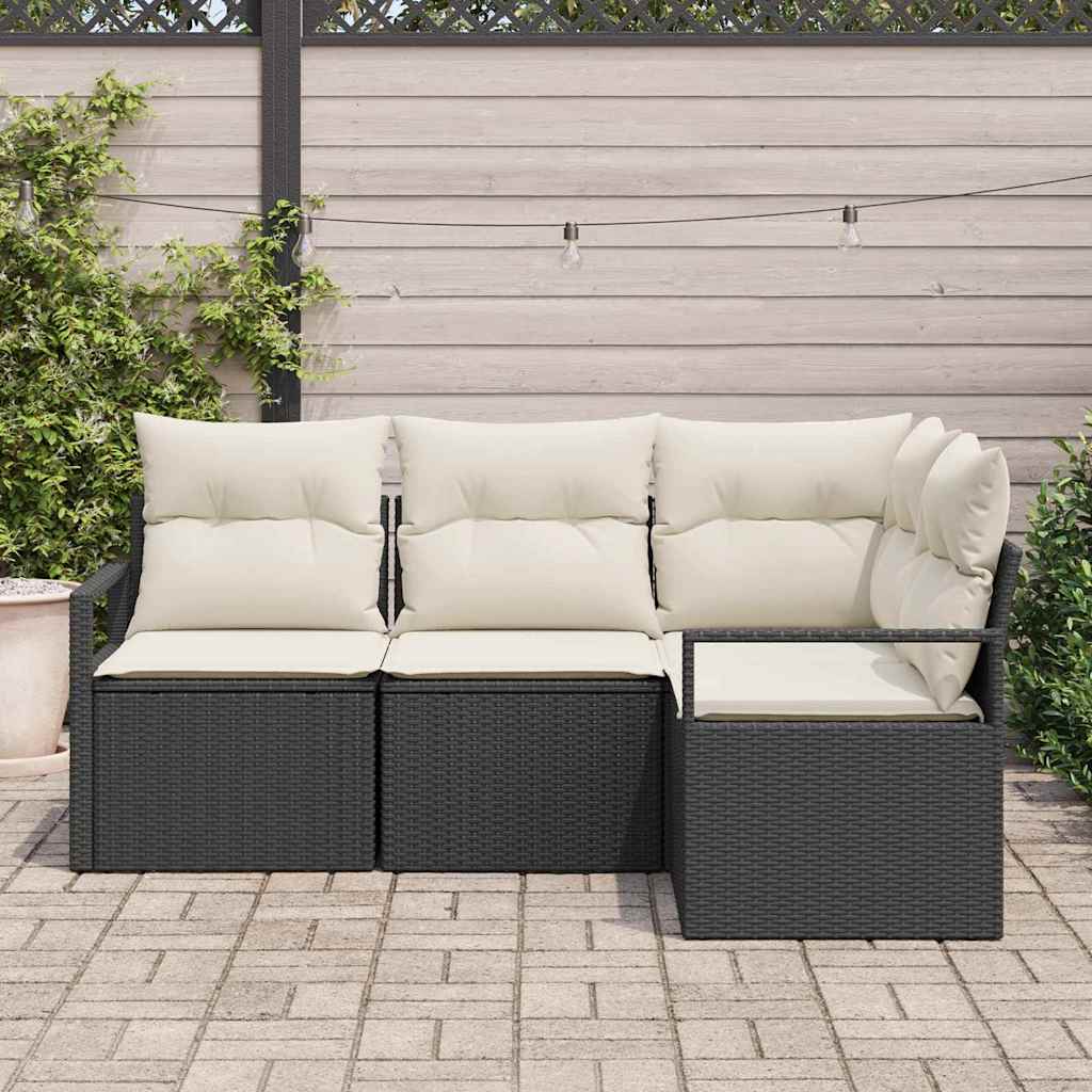 Bankstel Met Kussen Met Opslag 4 Pcs En Crème Poly Rattan