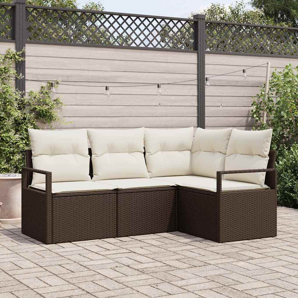 Bankstel Met Kussen Met Opslag 4 Pcs En Crème Poly Rattan