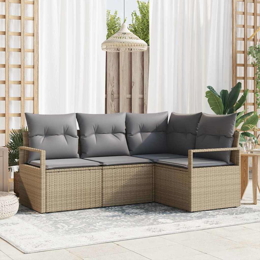 Bankstel Met Kussen Met Opslag 4 Pcs En Crème Poly Rattan