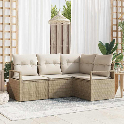 Bankstel Met Kussen Met Opslag 4 Pcs En Crème Poly Rattan