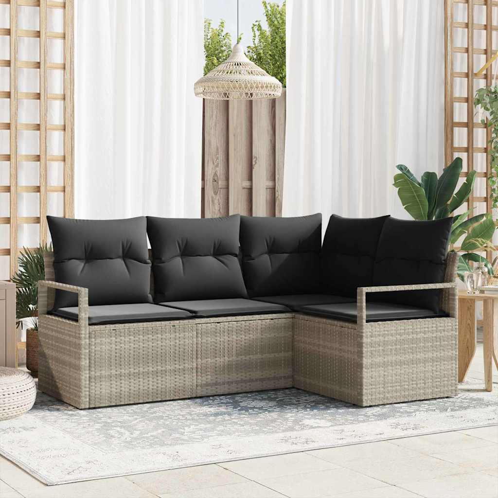 Bankstel Met Kussen Met Opslag 4 Pcs En Crème Poly Rattan
