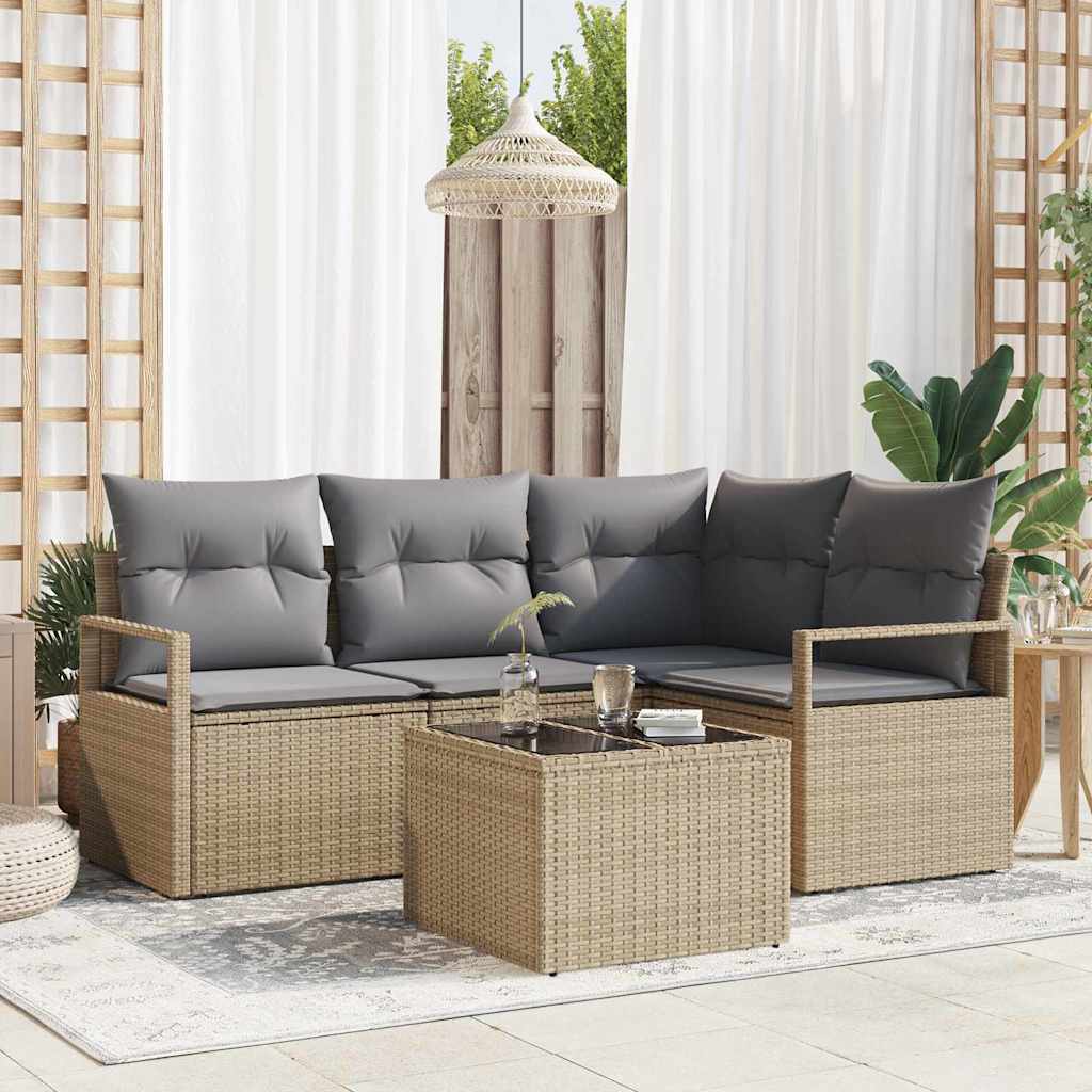 Bankstel Met Kussen Met Opslag 4 Pcs En Crème Poly Rattan