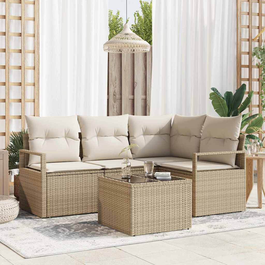 Bankstel Met Kussen Met Opslag 4 Pcs En Crème Poly Rattan