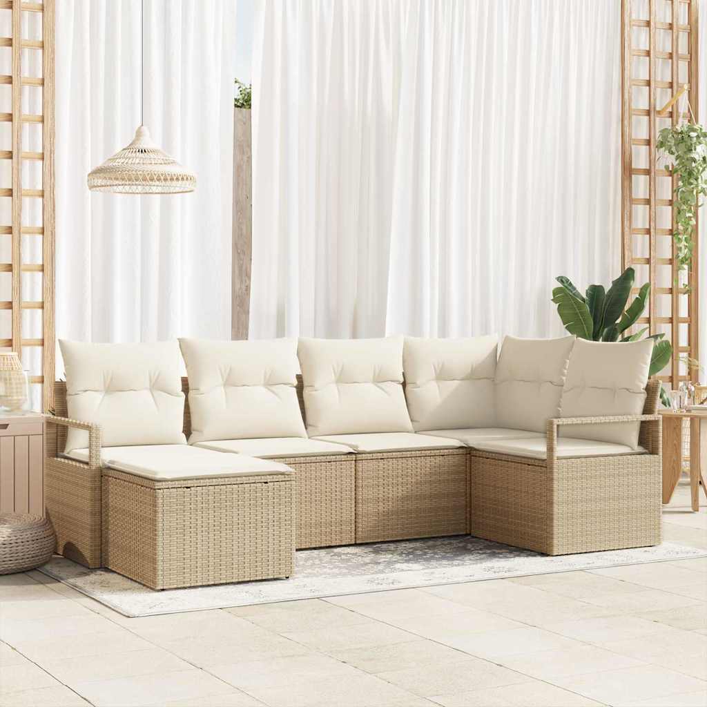 Bankstel Met Kussen Met Opslag 6 Pcs En Crème Poly Rattan