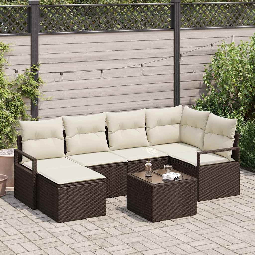 Bankstel Met Kussen Met Opslag 6 Pcs En Crème Poly Rattan