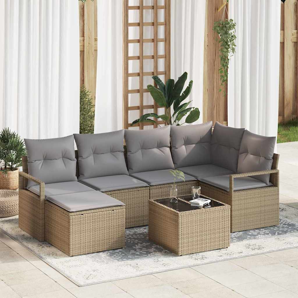 Bankstel Met Kussen Met Opslag 6 Pcs En Crème Poly Rattan