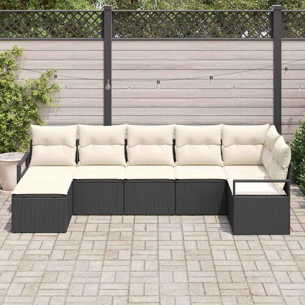 Bankstel Met Kussen Met Opslag 7 Pcs En Crème Poly Rattan