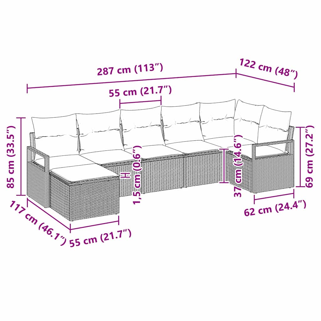 Bankstel Met Kussen Met Opslag 7 Pcs En Crème Poly Rattan