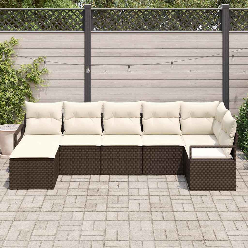 Bankstel Met Kussen Met Opslag 7 Pcs En Crème Poly Rattan