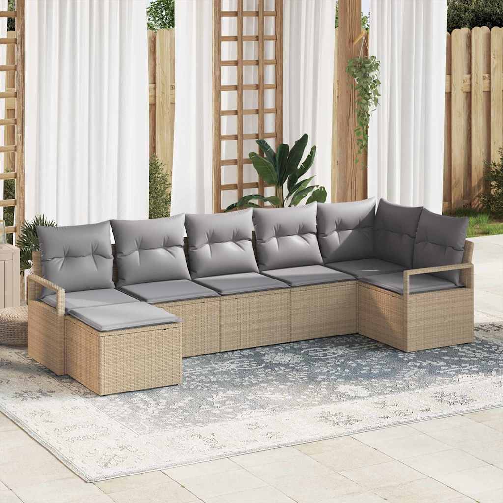 Bankstel Met Kussen Met Opslag 7 Pcs En Crème Poly Rattan