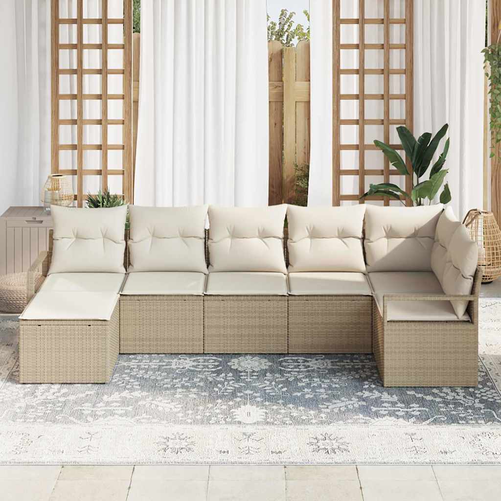 Bankstel Met Kussen Met Opslag 7 Pcs En Crème Poly Rattan