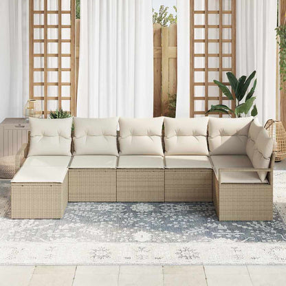 Bankstel Met Kussen Met Opslag 7 Pcs En Crème Poly Rattan