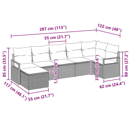 Bankstel Met Kussen Met Opslag 7 Pcs Poly Rattan
