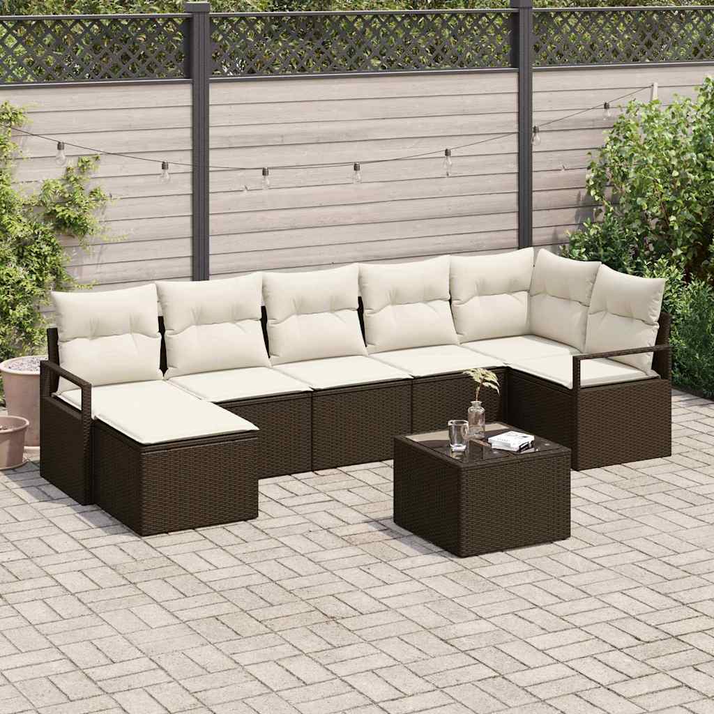 Bankstel Met Kussen Met Opslag 7 Pcs En Crème Poly Rattan