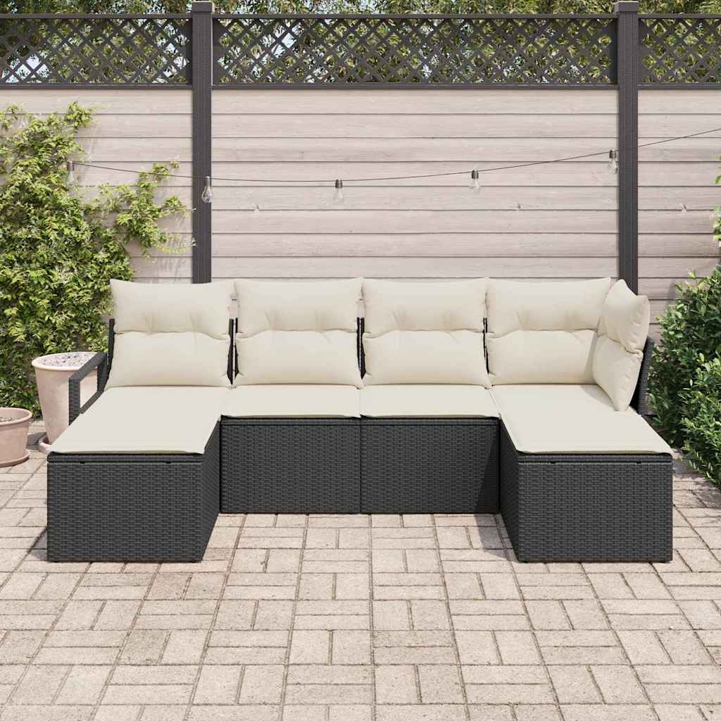 Bankstel Met Kussen Met Opslag 6 Pcs En Crème Poly Rattan