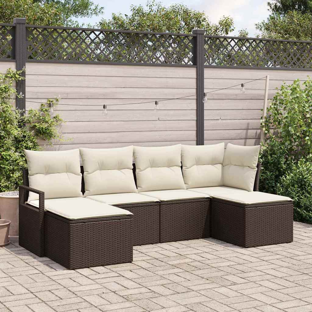 Bankstel Met Kussen Met Opslag 6 Pcs En Crème Poly Rattan