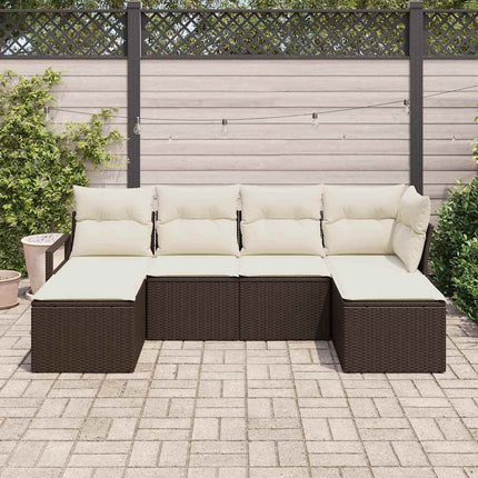 Bankstel Met Kussen Met Opslag 6 Pcs Bruin En Crème Poly Rattan