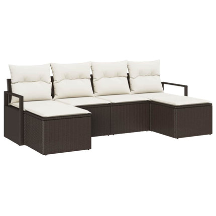 Bankstel Met Kussen Met Opslag 6 Pcs Bruin En Crème Poly Rattan