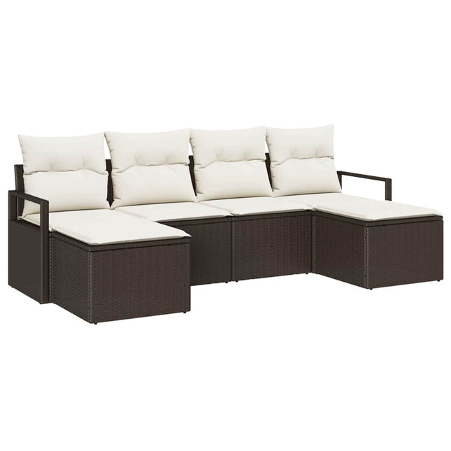 Bankstel Met Kussen Met Opslag 6 Pcs Bruin En Crème Poly Rattan