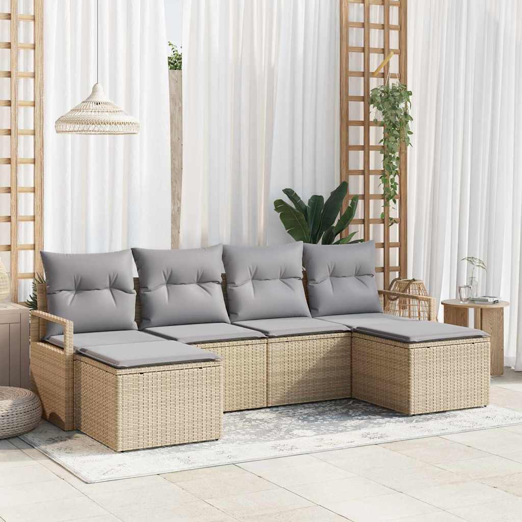 Bankstel Met Kussen Met Opslag 6 Pcs En Crème Poly Rattan