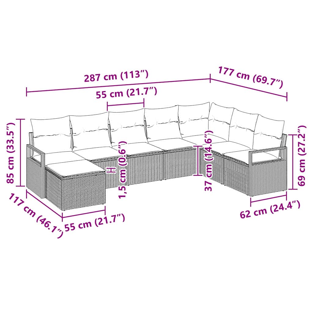 Bankstel Met Kussen Met Opslag 8 Pcs En Crème Poly Rattan