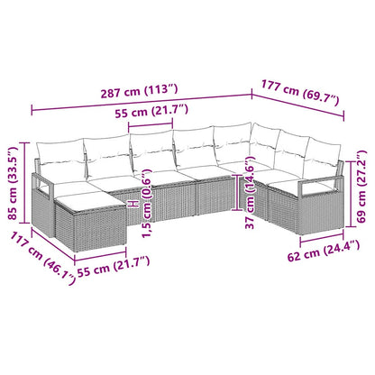 Bankstel Met Kussen Met Opslag 8 Pcs En Crème Poly Rattan