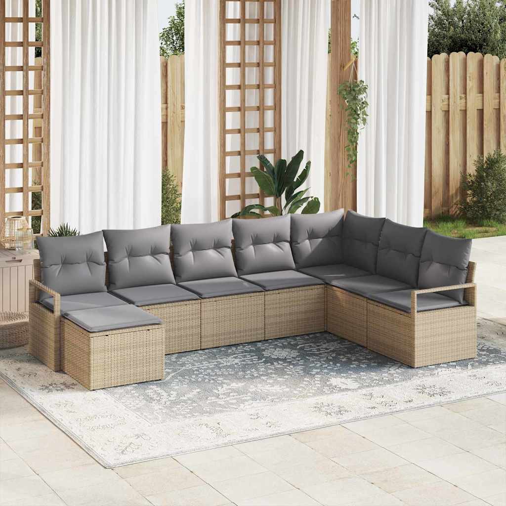 Bankstel Met Kussen Met Opslag 8 Pcs En Crème Poly Rattan