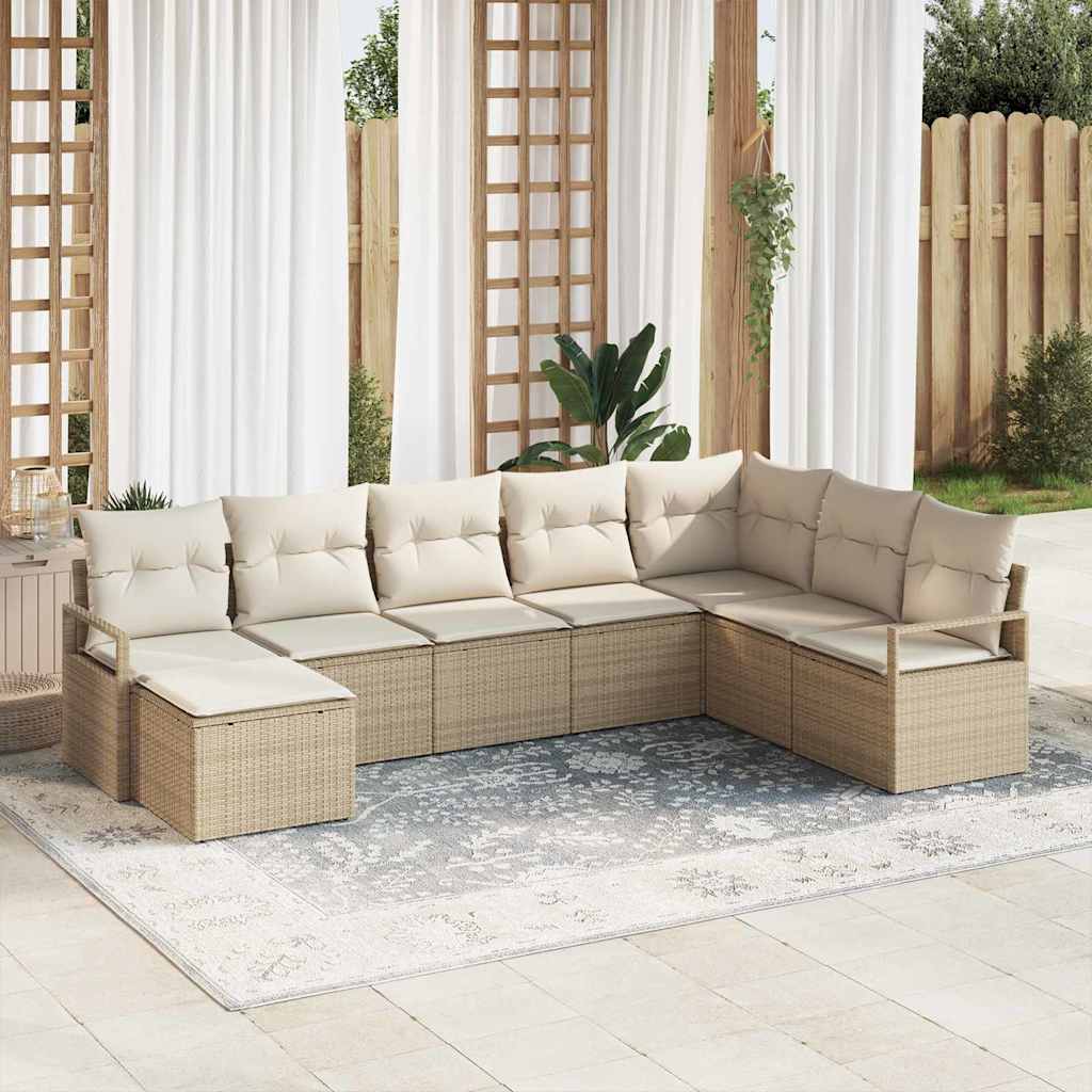 Bankstel Met Kussen Met Opslag 8 Pcs En Crème Poly Rattan