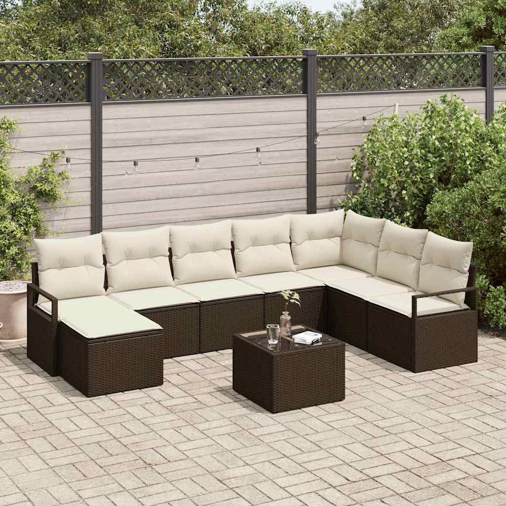 Bankstel Met Kussen Met Opslag 8 Pcs En Crème Poly Rattan