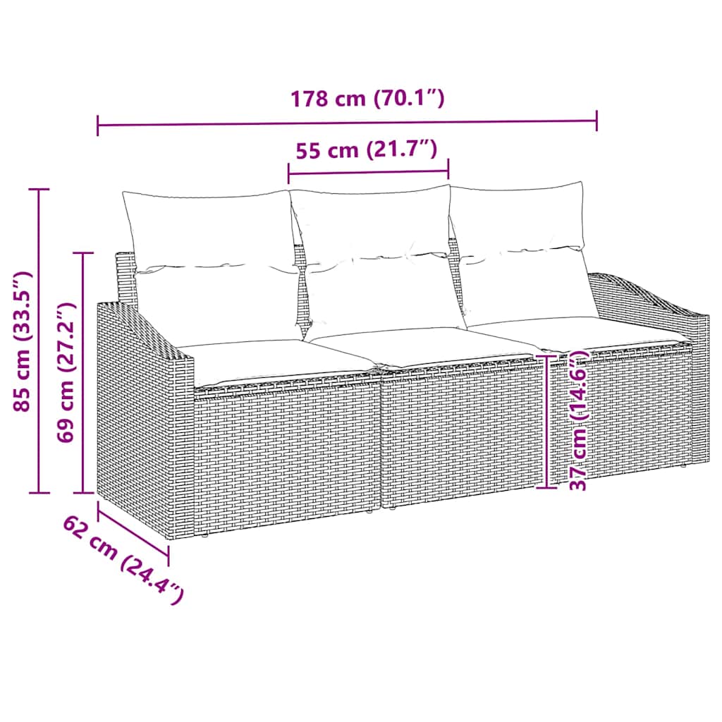 Tuinbankenset Met Kussen 3 Pcs Poly Rattan