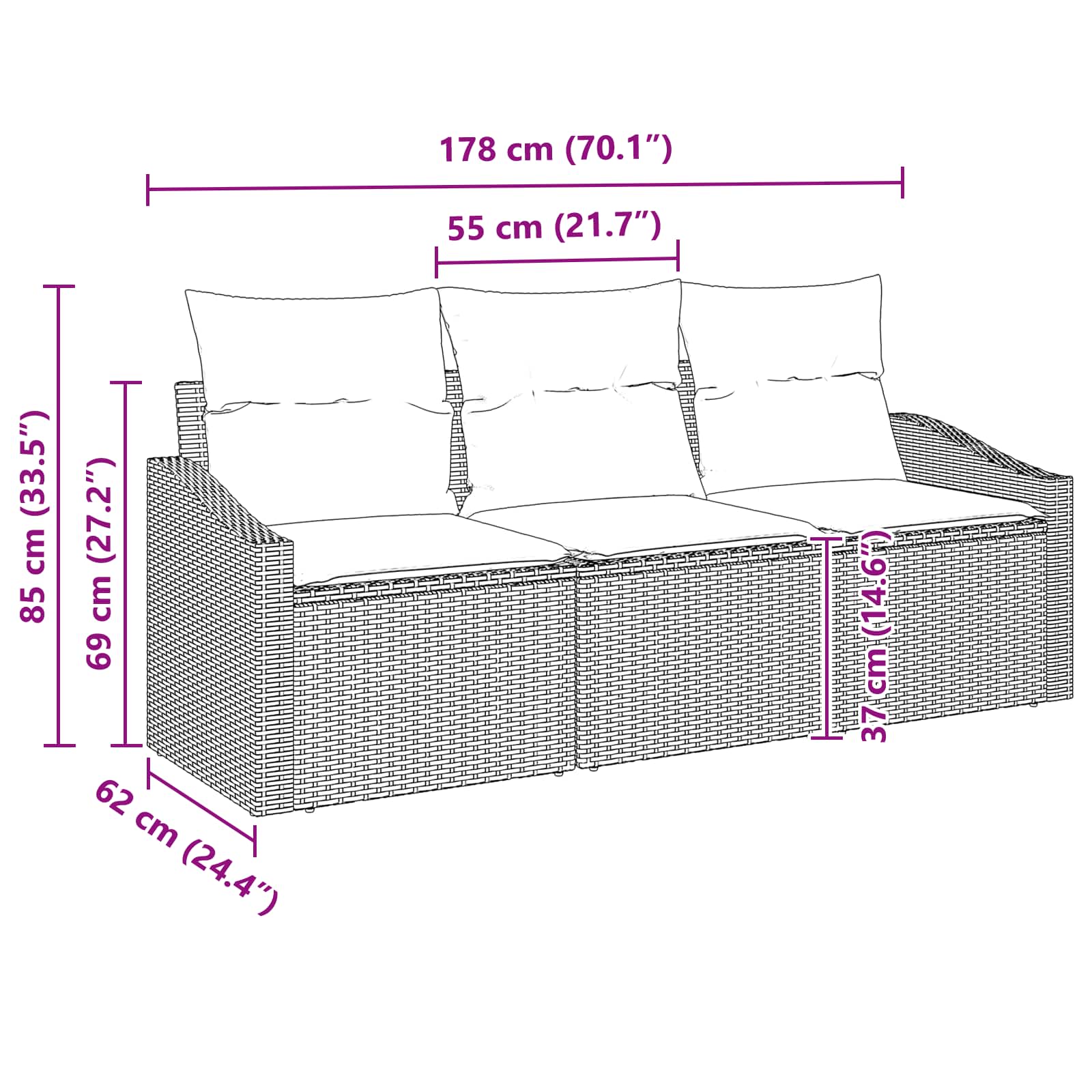Tuinbankenset Met Kussen 3 Pcs Poly Rattan