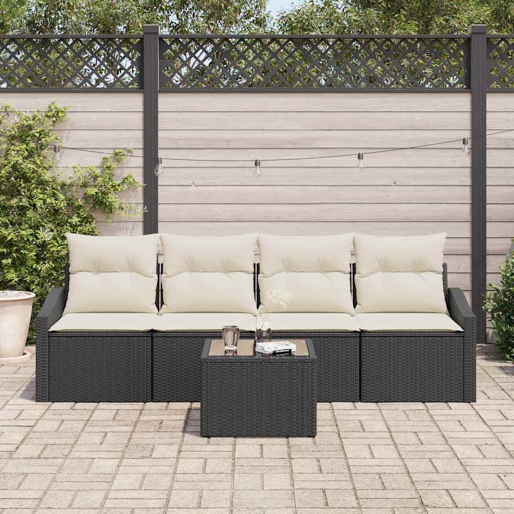 Bankstel Met Kussen Met Opslag 5 Pcs En Crème Poly Rattan