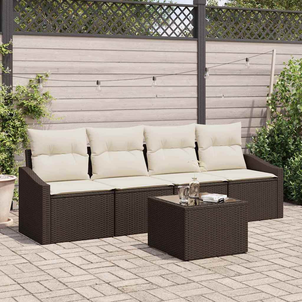 Bankstel Met Kussen Met Opslag 5 Pcs En Crème Poly Rattan