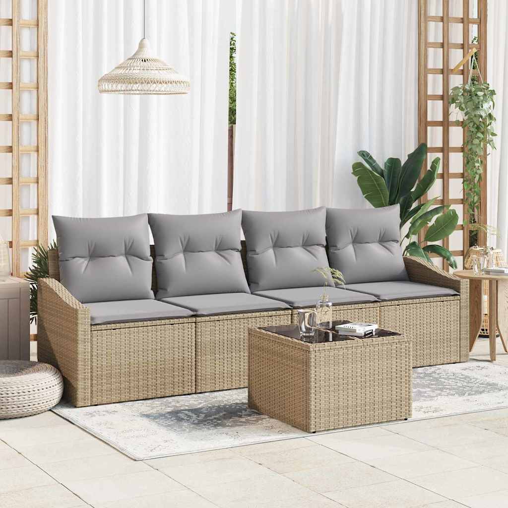 Bankstel Met Kussen Met Opslag 5 Pcs En Crème Poly Rattan